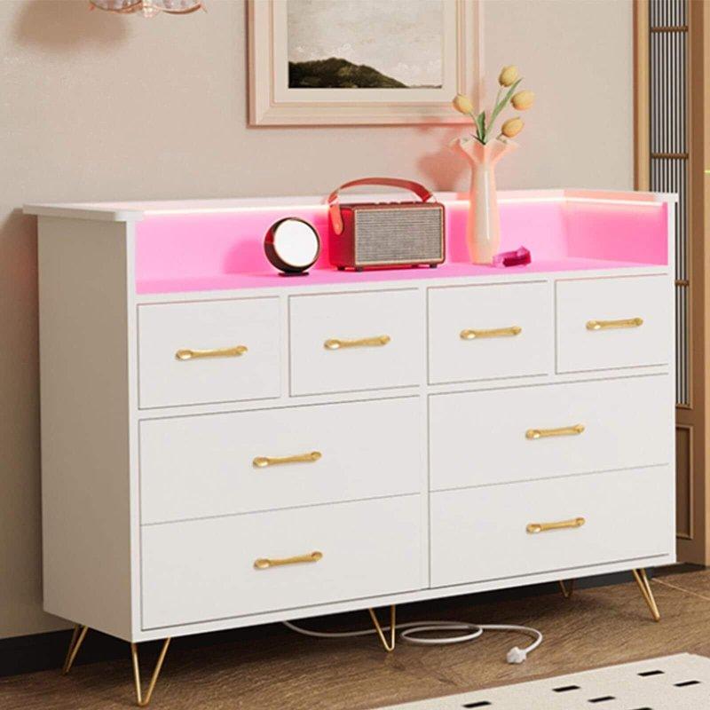 Şarj İstasyonlu ve LED Işıklı Meşe MDF 8 Çekmeceli Şifonyer - 303521
