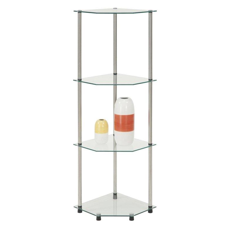Şeffaf Cam ve Paslanmaz Çelik 4 Raflı Köşe Kitaplık - 119 cm - 315317
