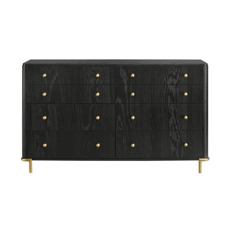 Siyah 8 Çekmeceli Gold Metal Ayaklı Şifonyer - 162x47x96 cm - 309271