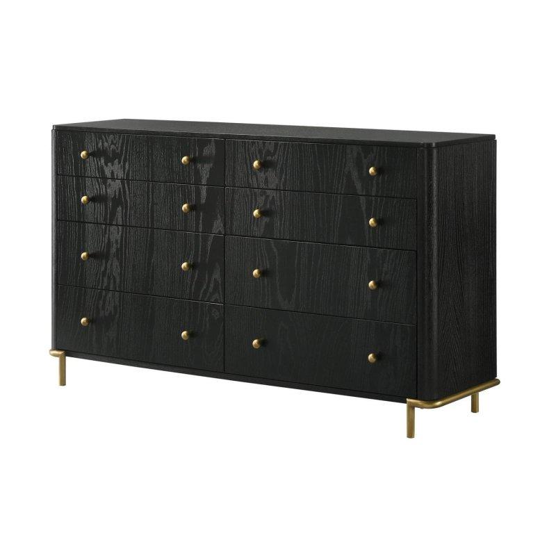 Siyah 8 Çekmeceli Gold Metal Ayaklı Şifonyer - 162x47x96 cm - 309271