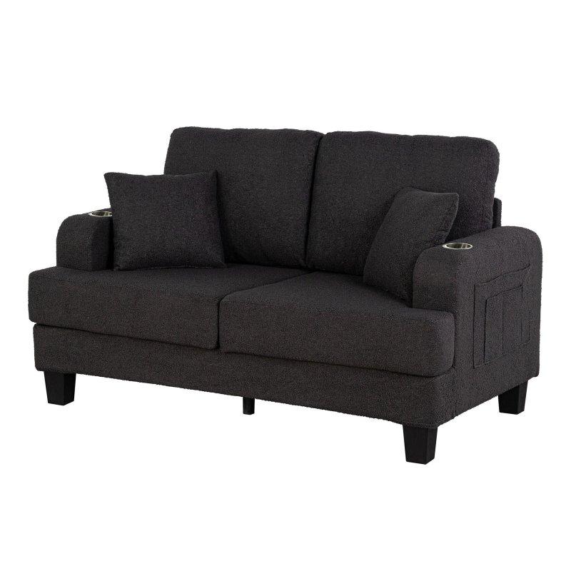 Siyah Ahşap 2 Bardaklıklı ve 2 Yastıklı Bohem Koltuk - 153x87x73 cm - 288630