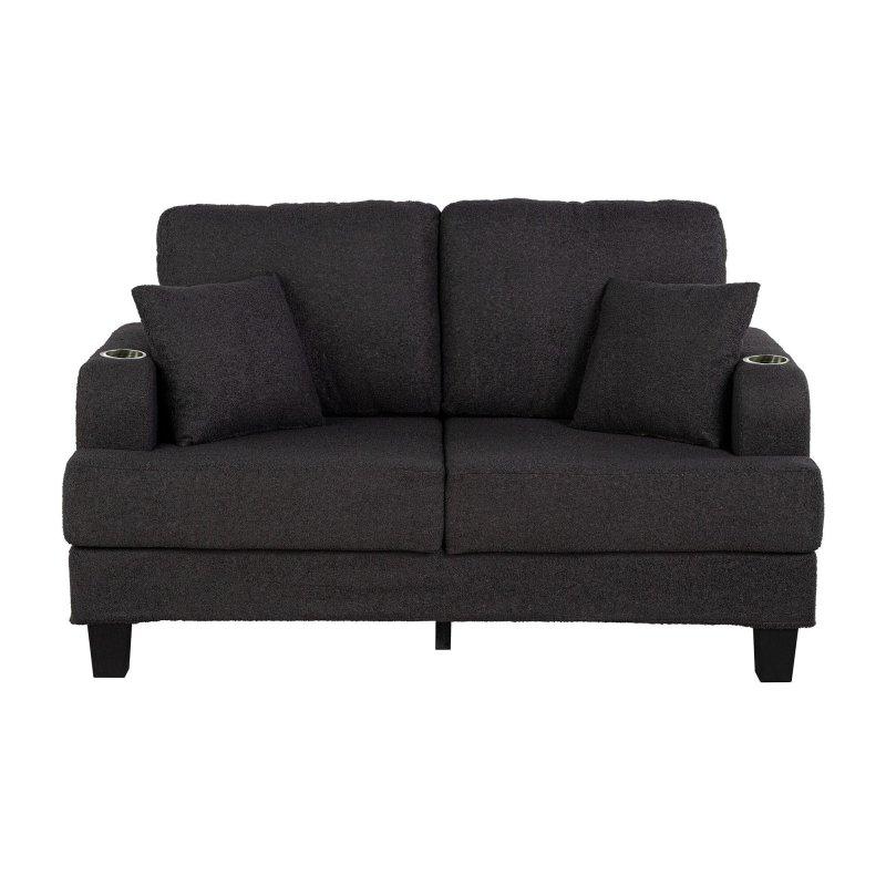 Siyah Ahşap 2 Bardaklıklı ve 2 Yastıklı Bohem Koltuk - 153x87x73 cm - 288630