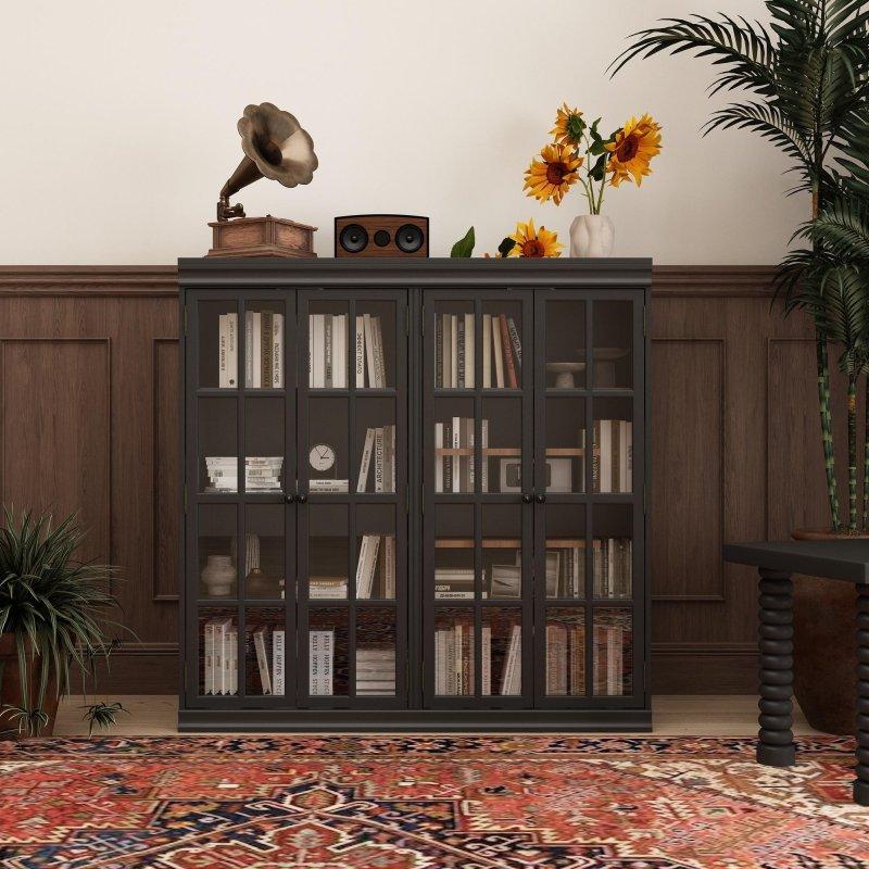 Siyah Ahşap 2 Kapaklı Camlı Kitaplık - 120x41x121 cm - 239141