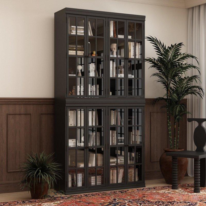 Siyah Ahşap 2 Kapaklı Camlı Kitaplık - 120x41x121 cm - 239141