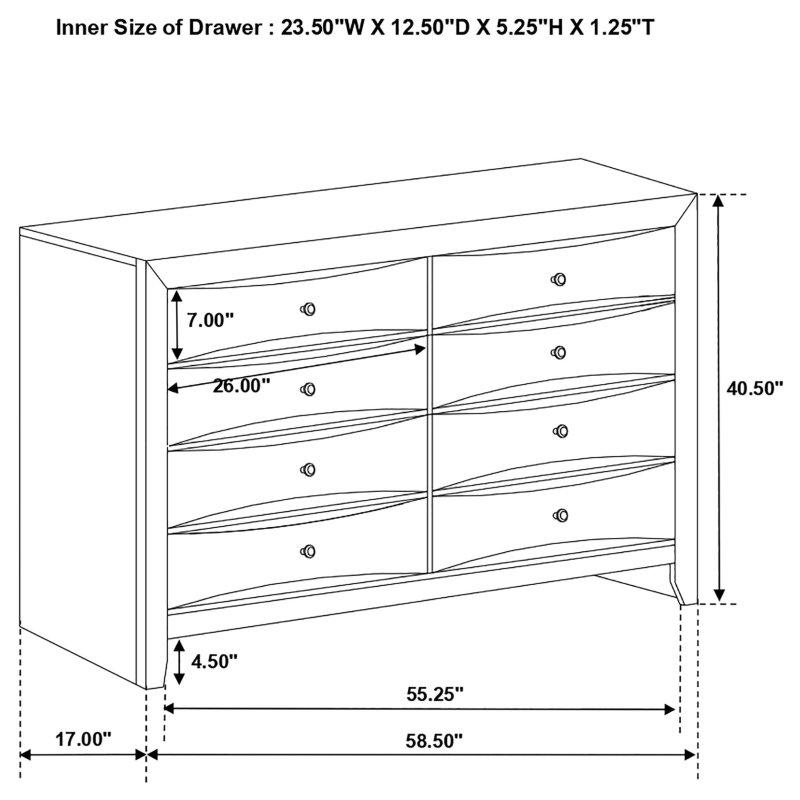 Siyah Ahşap 8 Çekmeceli Aynalı Şifonyer - 149 cm - 308841