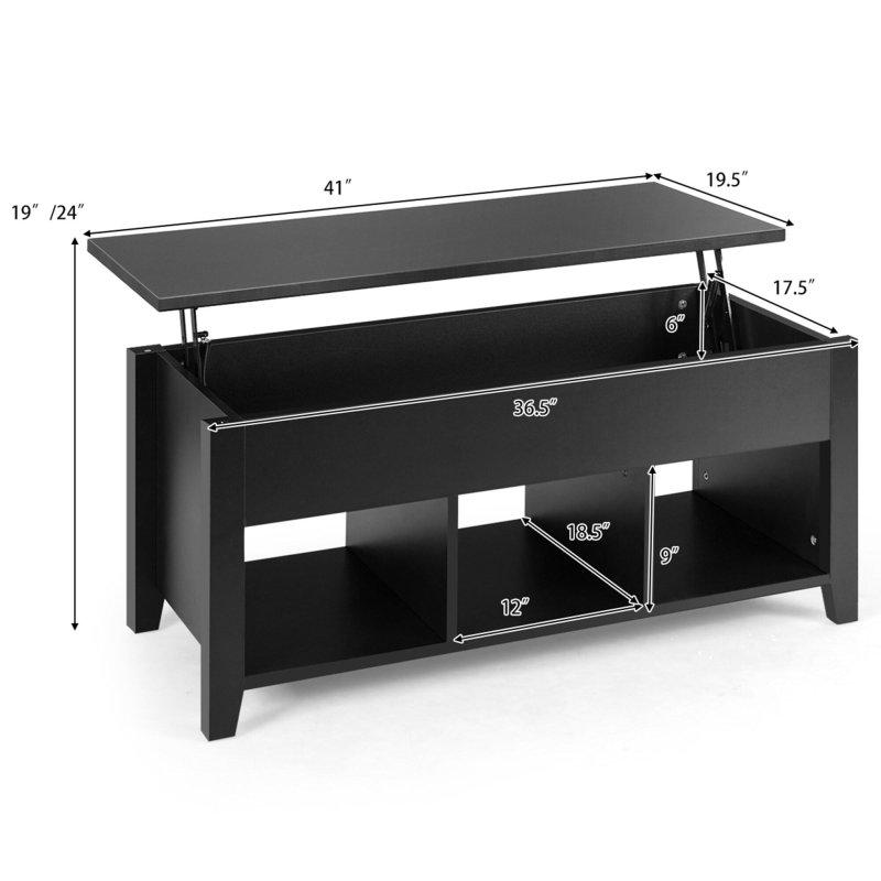 Siyah Ahşap Asansörlü ve Saklama Alanlı Akıllı Sehpa - 105x50 cm - 254234