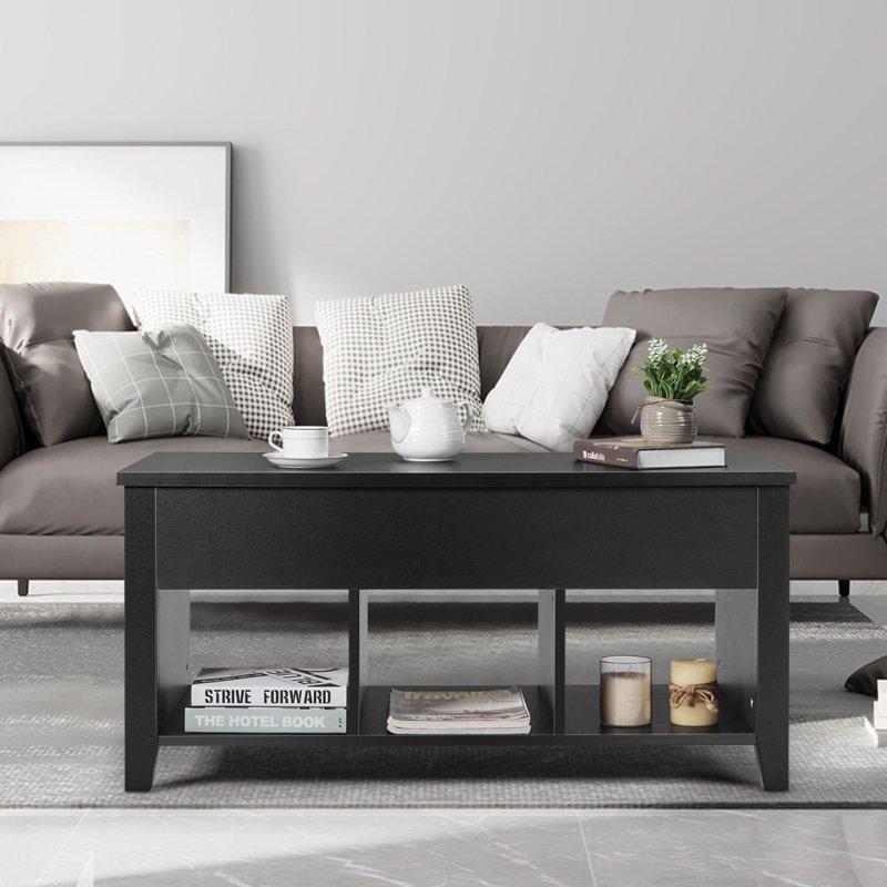 Siyah Ahşap Asansörlü ve Saklama Alanlı Akıllı Sehpa - 105x50 cm - 254234