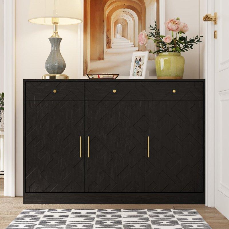 Siyah Ahşap Balıksırtı Desenli 3 Çekmeceli Şifonyer - 120 cm - 302063