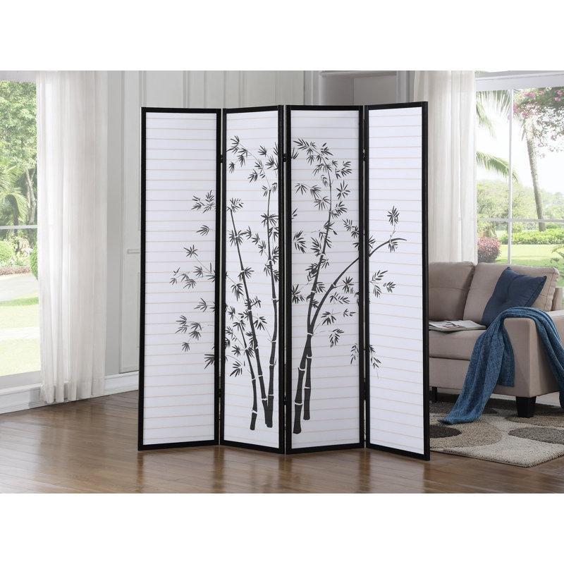 Siyah Ahşap Bambu Desenli 4 Panelli Paravan - 183x181 cm - 321526