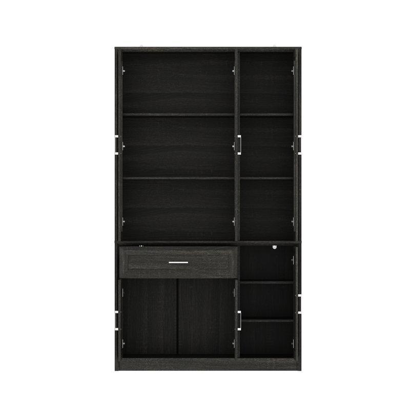 Siyah Ahşap Çekmeceli 6 Raflı Cam Kapaklı Kitaplık - 203x118 cm - 238465