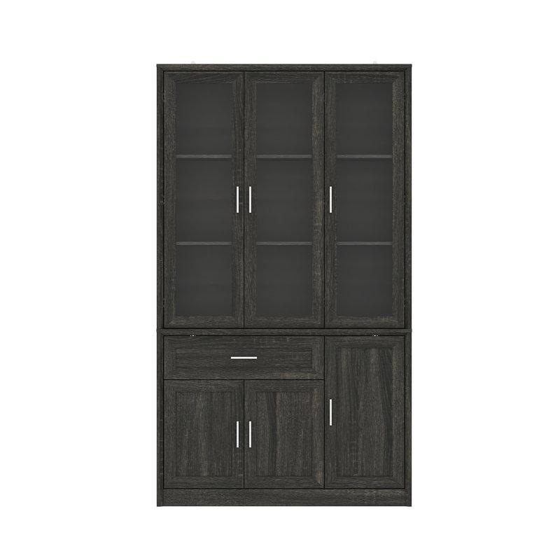 Siyah Ahşap Çekmeceli 6 Raflı Cam Kapaklı Kitaplık - 203x118 cm - 238465