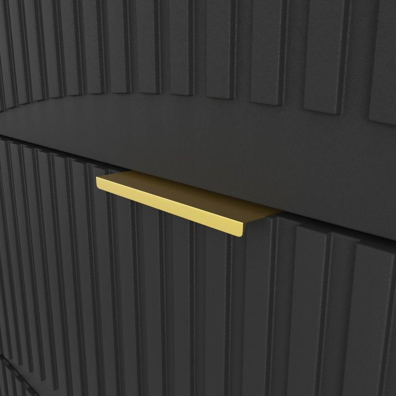 Siyah Ahşap Dalgalı Panelli Gold Kulplu 8 Çekmeceli Şifonyer - 120 cm - 295313