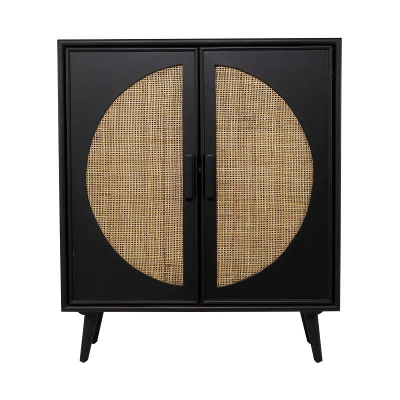 Siyah Ahşap Geometrik Rattan Kapaklı Bohem Konsol - 91x41x109 cm - 325460