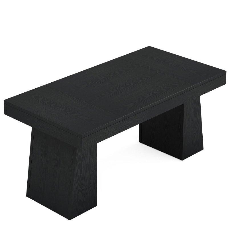 Siyah Ahşap Geometrik Tabanlı Yüzyıl Ortası Modern Yönetici Ofis Masası - 141 cm - 325794