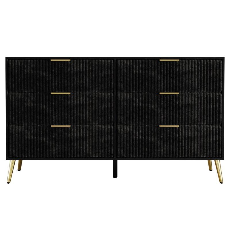 Siyah Ahşap Gold Detaylı 6 Çekmeceli Şifonyer - 134 cm - 306610