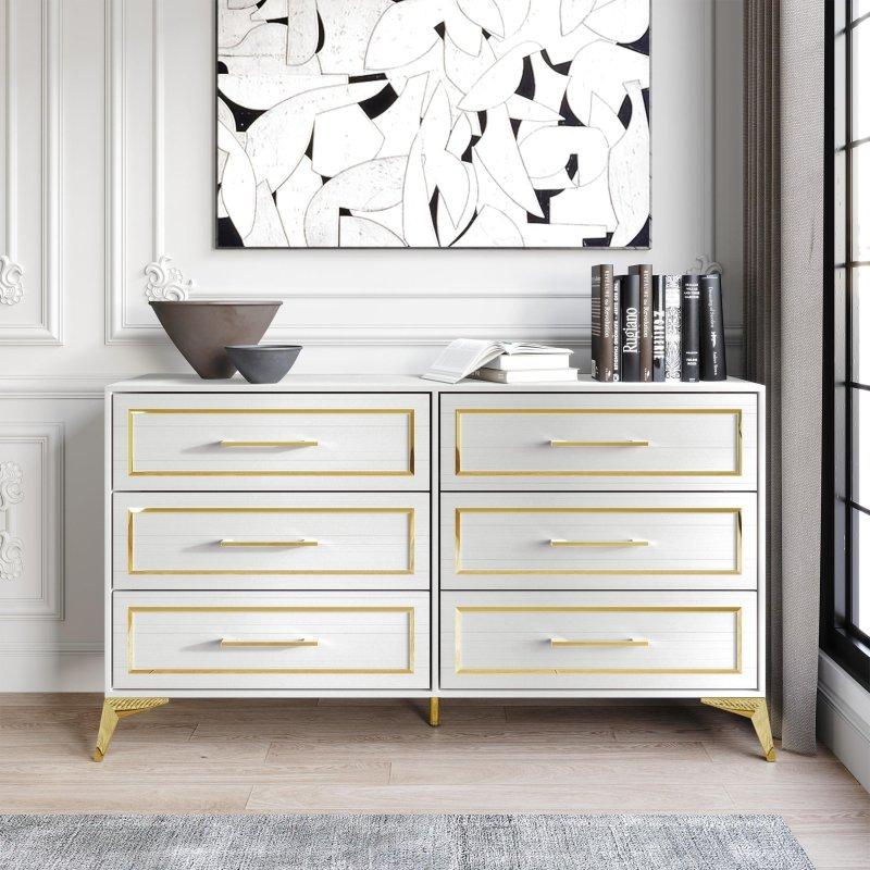 Siyah Ahşap Gold Detaylı 6 Çekmeceli Şifonyer - 139 cm - 298486