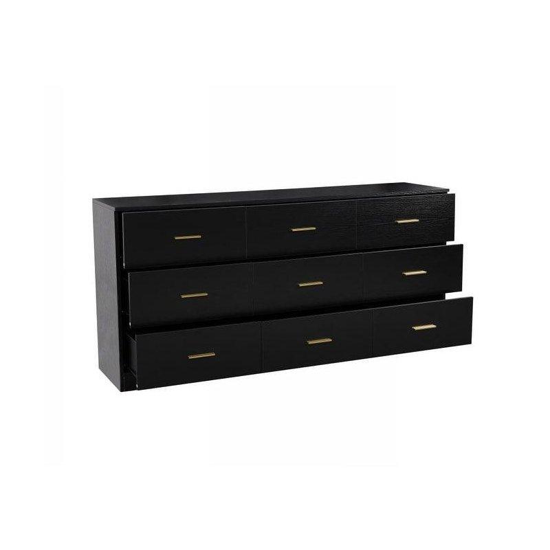 Siyah Ahşap Gold Kulplu 9 Çekmeceli Geniş Şifonyer - 160x40x77 cm - 299963