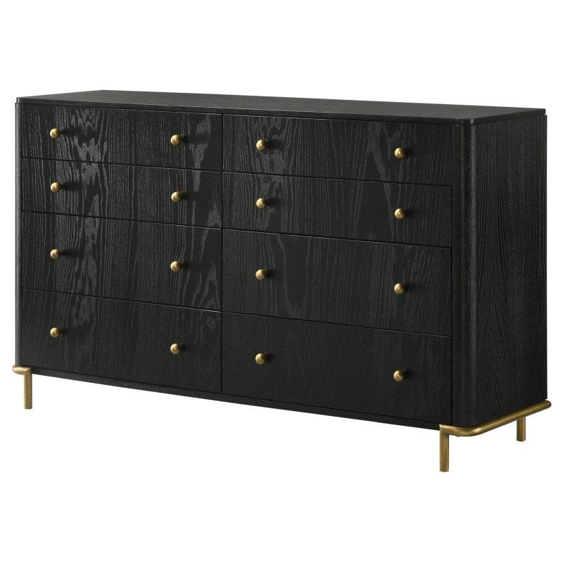 Siyah Ahşap Laminat 8 Çekmeceli Geniş Şifonyer - 161x94 cm - 310853