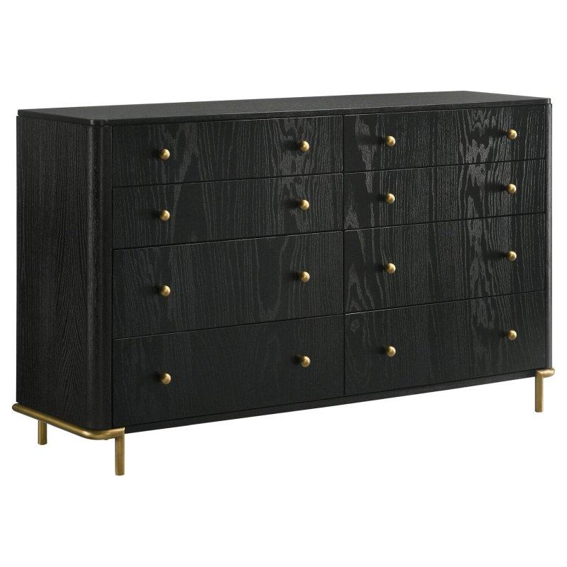 Siyah Ahşap Laminat 8 Çekmeceli Geniş Şifonyer - 161x94 cm - 310853