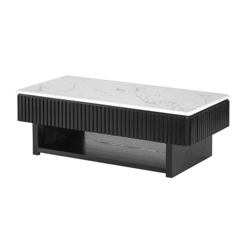Siyah Ahşap Mermer Desenli Çekmeceli Asansörlü Akıllı Sehpa - 119x59 cm - 253901