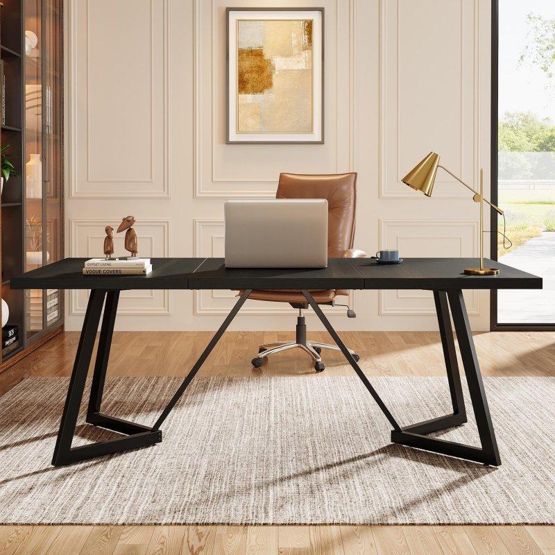 Siyah Ahşap Metal Ayaklı Endüstriyel Ofis Masası - 180x80 cm - 325967