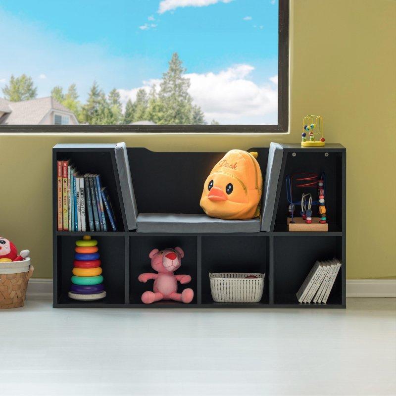 Siyah Ahşap Minderli Okuma Köşeli Kitaplık - 112x28x61 cm - 318749