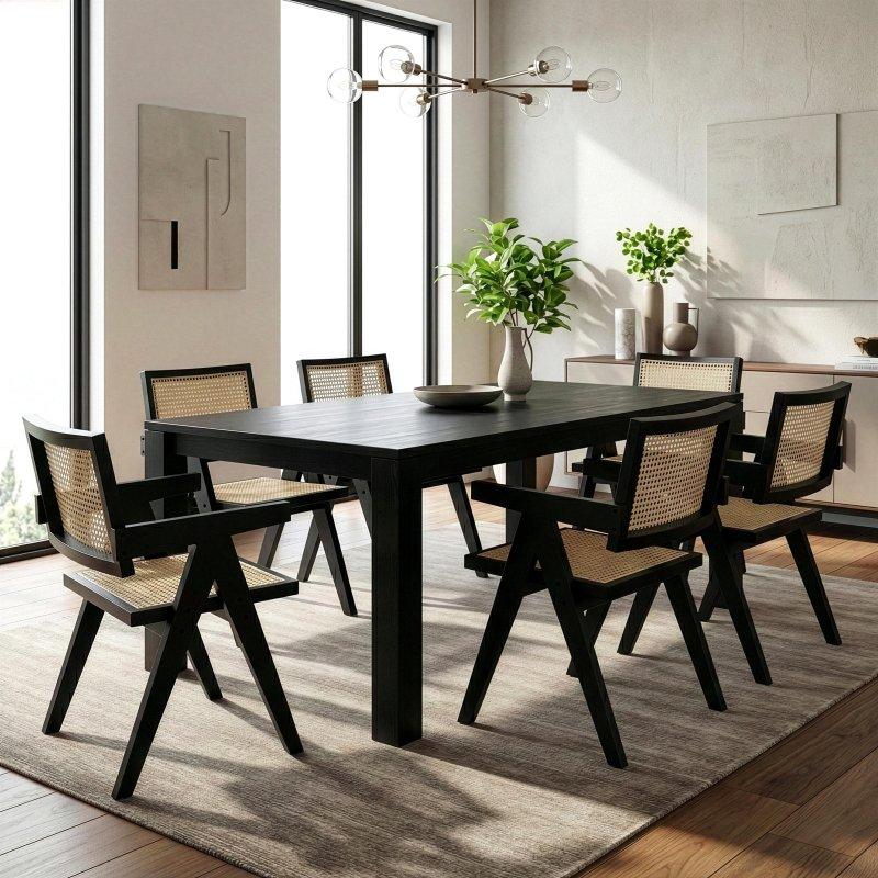 Siyah Ahşap Rattan Sırtlı 2li Set Yemek Sandalyesi - 252150