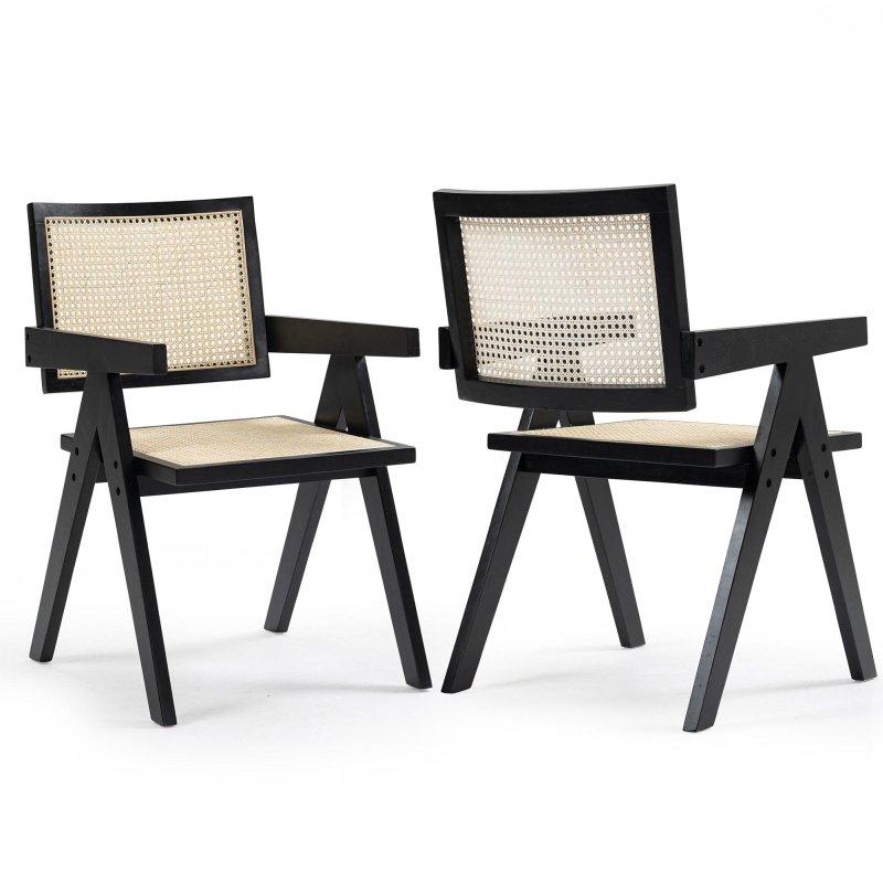 Siyah Ahşap Rattan Sırtlı 2li Set Yemek Sandalyesi - 252150
