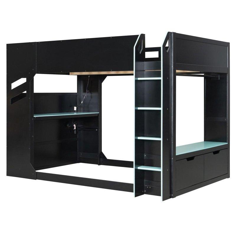 Siyah Ahşap RGB Işıklı Çalışma Masalı ve USB Şarjlı Gamer Ranza - 234x162x167 cm - 250366