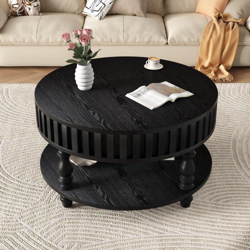 Siyah Ahşap Saklama Alanlı Açılır Kapaklı Yuvarlak Orta Sehpa - 80x42 cm - 241330