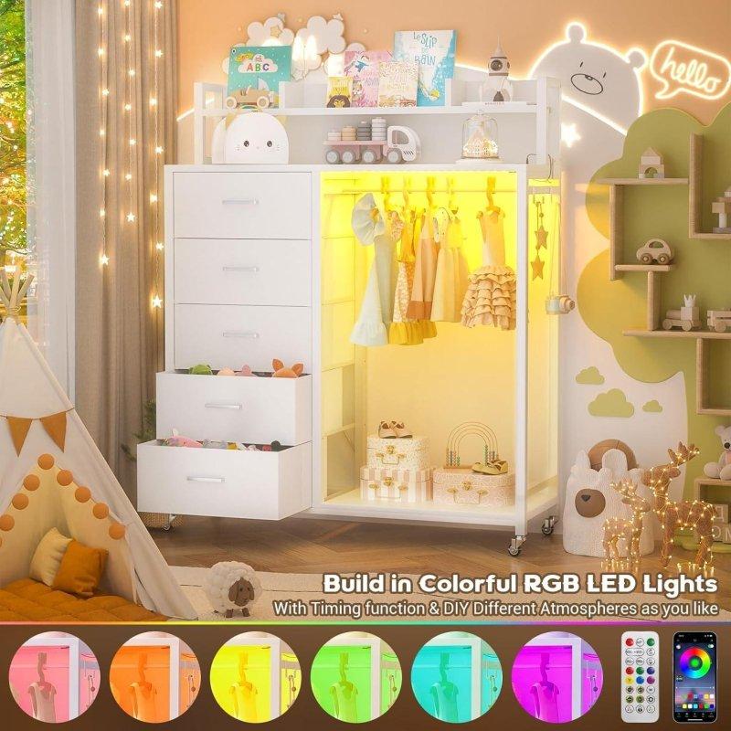 Siyah Ahşap Şarj İstasyonlu LED Işıklı Askılıklı Raflı Şifonyer - 93x135 cm - 297692