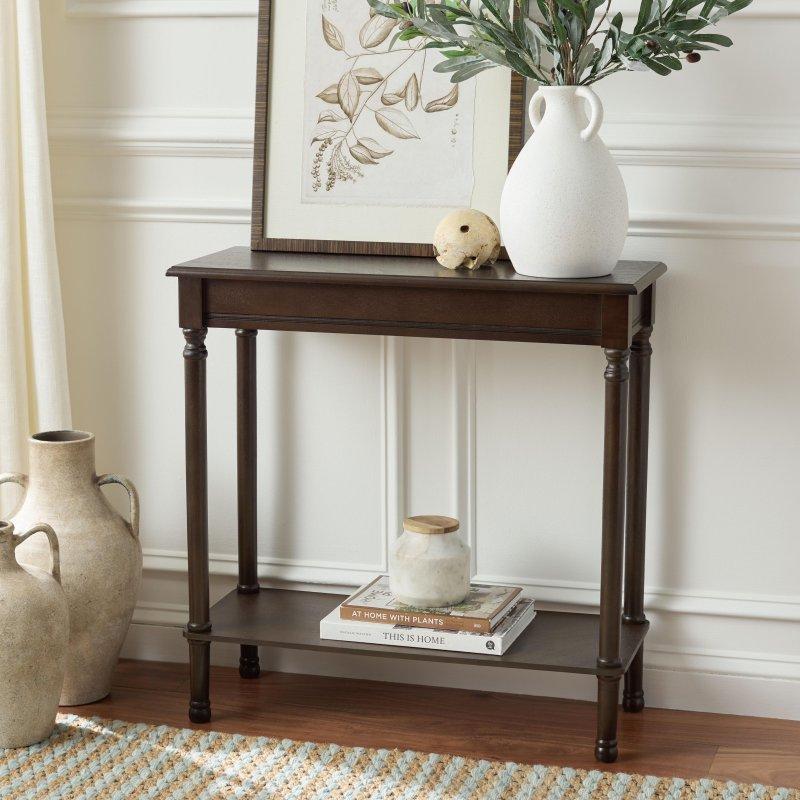 Siyah Ahşap Tornalı Ayaklı Raflı Dresuar - 72x30x72 cm - 332190