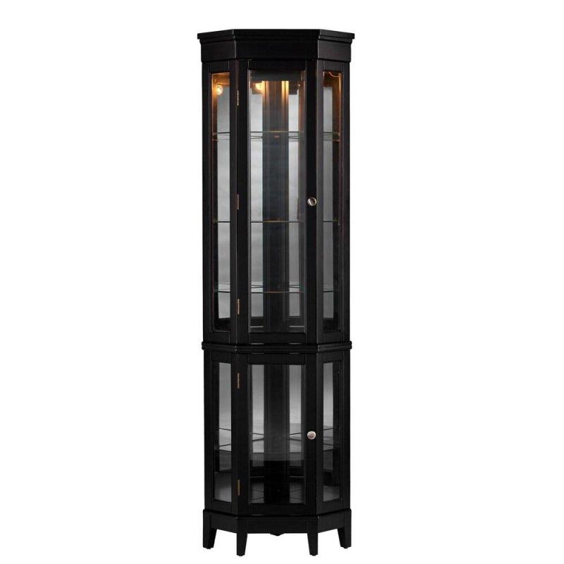 Siyah Ahşap ve Cam Aynalı Işıklı Köşe Kitaplık - 54x40x178 cm - 312787