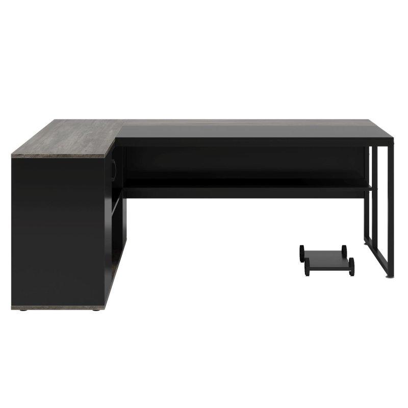 Siyah Ahşap ve Metal L Tipi Dolaplı Raflı Ofis Masası - 181x136 cm - 325755