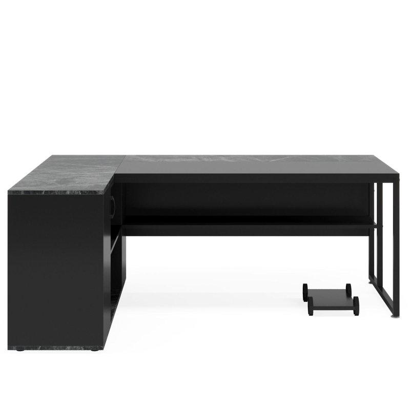Siyah Ahşap ve Metal L Tipi Raflı Yönetici Ofis Masası - 181x136 cm - 325889