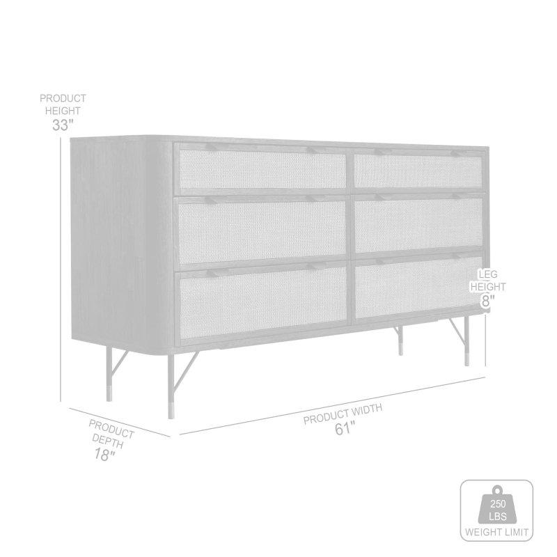 Siyah Akasya Ağacı Rattan 6 Çekmeceli Gold Detaylı Şifonyer - 155 cm - 309390
