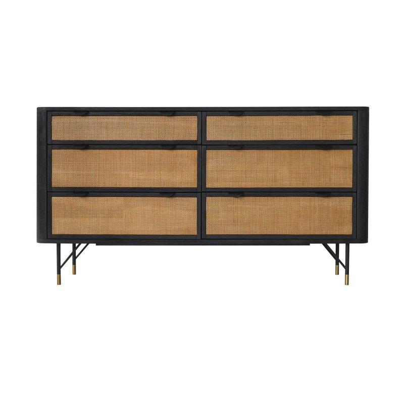 Siyah Akasya Ağacı Rattan 6 Çekmeceli Gold Detaylı Şifonyer - 155 cm - 309390