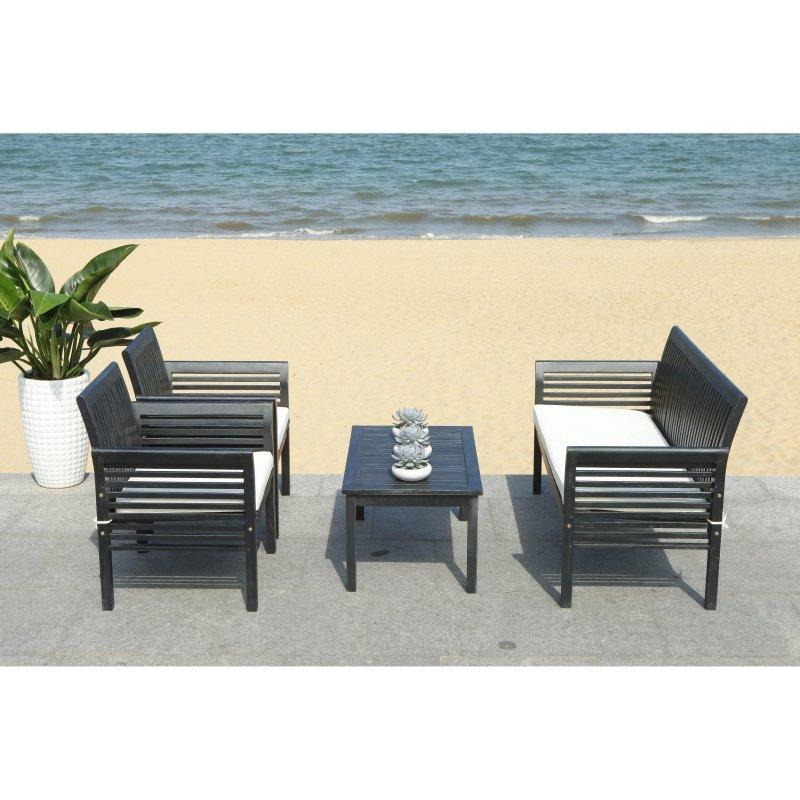 Siyah Akasya Ahşap Beyaz Minderli 4 Parça Bahçe Takımı - 275085