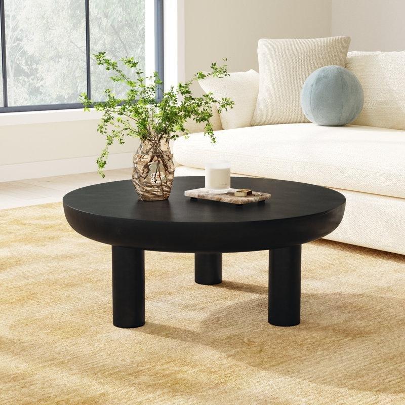 Siyah Beton Üç Ayaklı İçDış Mekan Yuvarlak Orta Sehpa - 90 cm - 244878