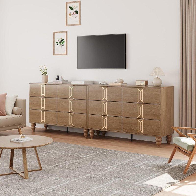 Siyah Beyaz Desenli MDF 6 Çekmeceli Vintage Şifonyer - 120x83x40 cm - 300034
