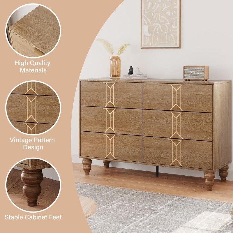 Siyah Beyaz Desenli MDF 6 Çekmeceli Vintage Şifonyer - 120x83x40 cm - 300034