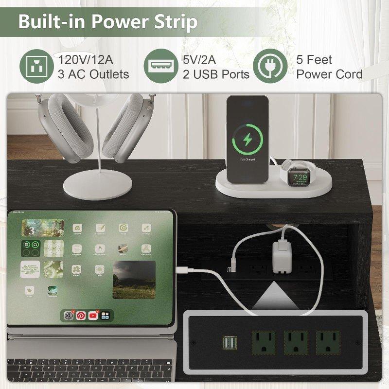 Siyah Beyaz MDF Dahili Prizli ve Monitör Standlı Ofis Masası - 150x53 cm - 326308