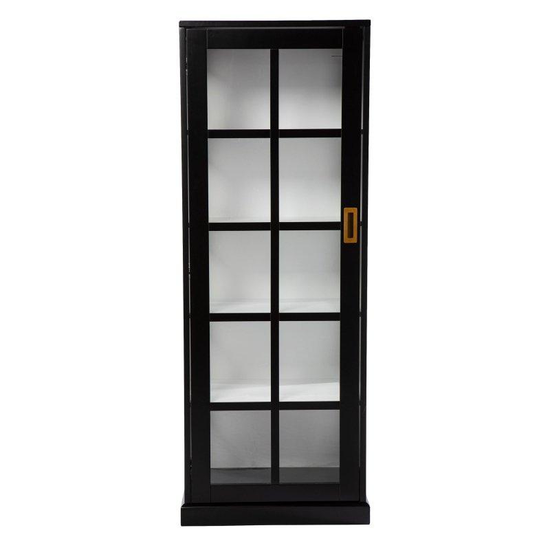 Siyah Beyaz MDF Gold Kulplu 5 Raflı Cam Kapaklı Kitaplık - 60x42x154 cm - 313863