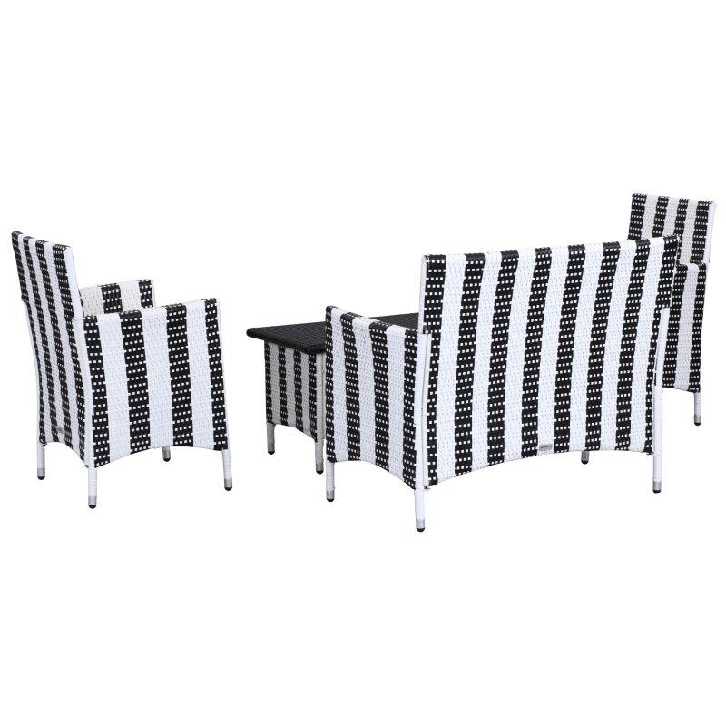 Siyah Beyaz Rattan Minderli 4 Parça Bahçe Takımı - 273889