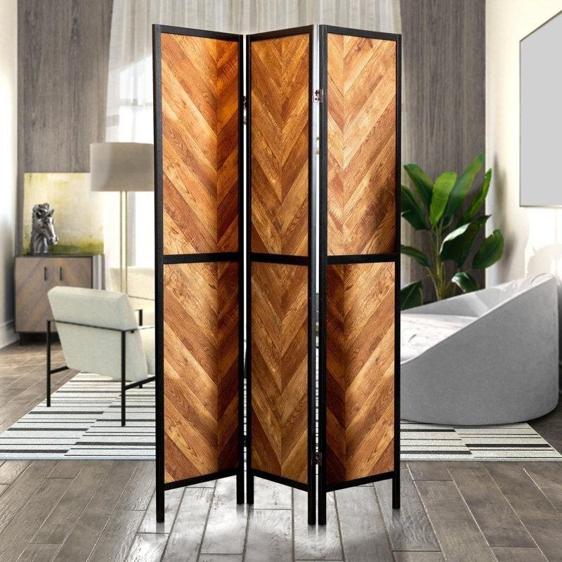 Siyah Çam Ahşap Balıksırtı Desenli Katlanır Paravan - 179x133 cm - 321389