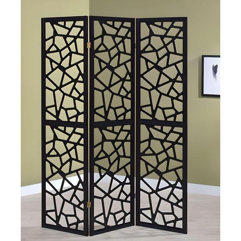 Siyah Çam Ahşap Katlanır 3 Panelli Paravan - 179x133 cm - 321583
