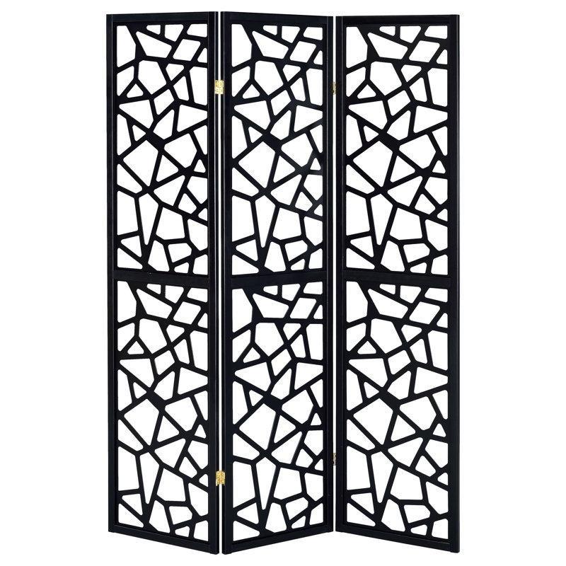 Siyah Çam Ahşap Katlanır 3 Panelli Paravan - 179x133 cm - 321583