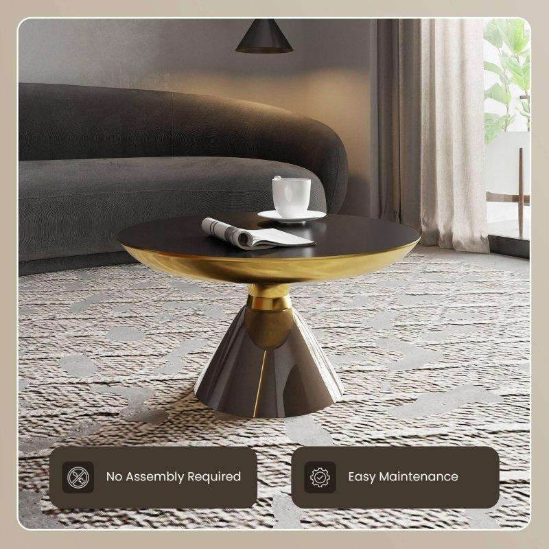 Siyah Cam Fırçalanmış Gold Detaylı Kaide Ayaklı Yuvarlak Orta Sehpa - 76 cm - 241941