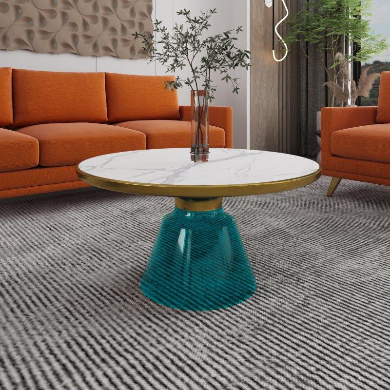 Siyah Cam Fırçalanmış Gold Kenarlı Konik Kaideli Yuvarlak Orta Sehpa - 75x37 cm - 240495