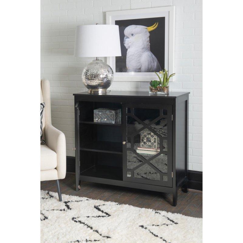 Siyah Cam Kapaklı Geometrik Desenli MDF Kitaplık - 97x93x39 cm - 313680